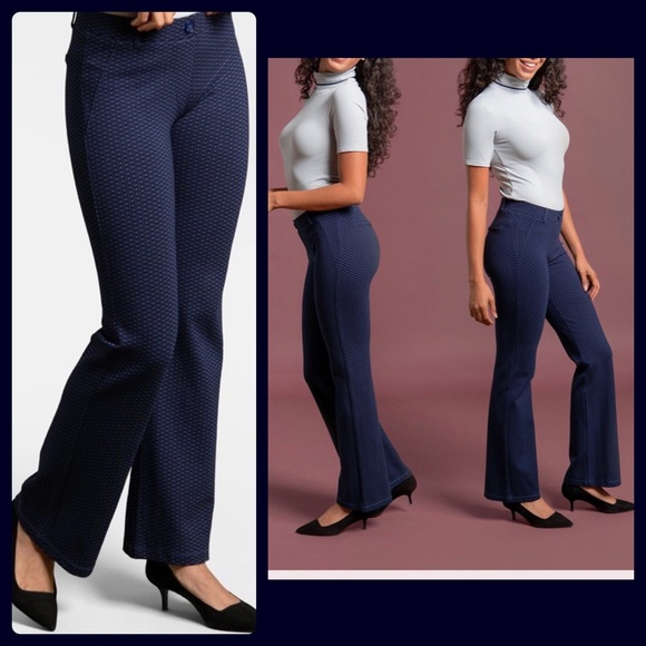 Betabrand black and blue heartline print classic bootcut yoga pants. - Picture 1 of 10